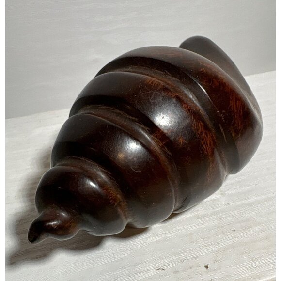 Wooden Conch Shell Hand Carved Polished Unique Decor Piece 7" Heavy Paperweight - Picture 3 of 10